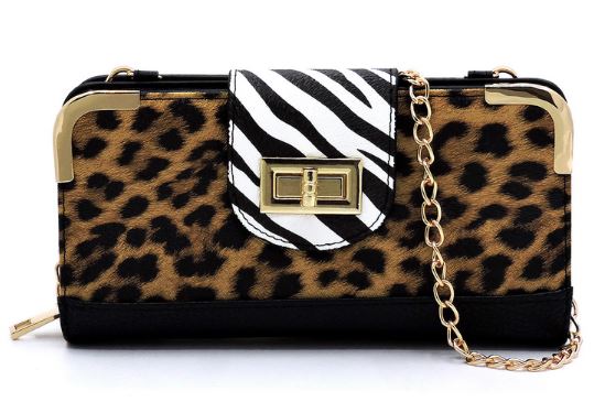 Zebra Bifold Wallet Wristlet- Black