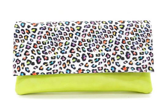 Leopard Printed Green Patent Leather Clutch