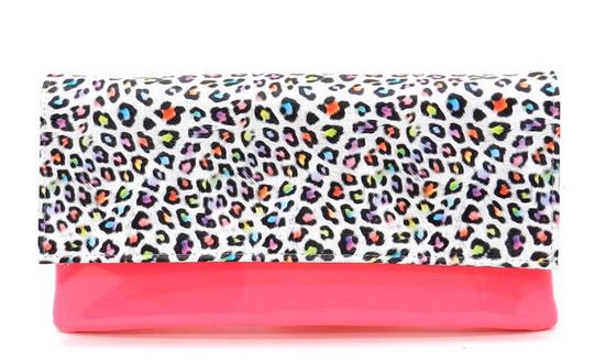 Leopard Printed Pink Patent Leather Clutch