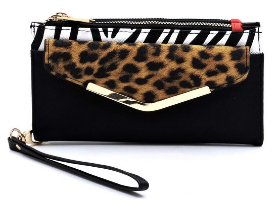 Leopard Crossbody Wallet- Black