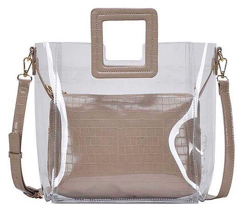 Taupe 2 In 1 Transparent Tote